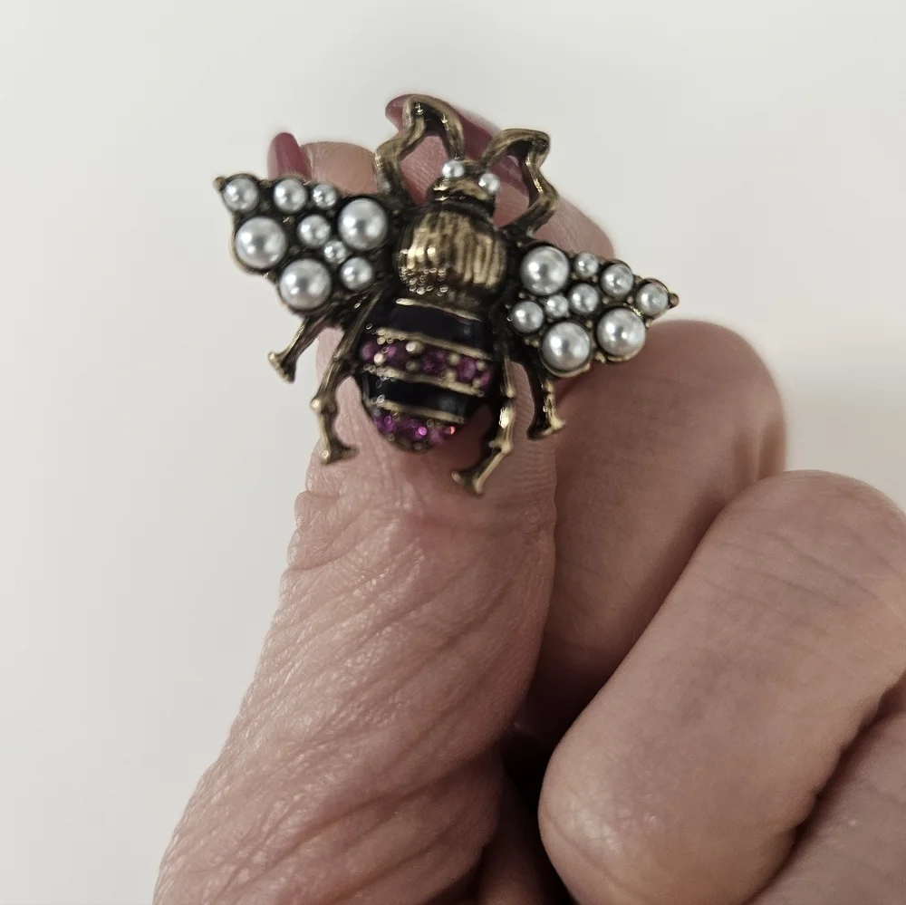 NEW Pearl Enamel Bee Earrings | Pin Vintage Style | Large